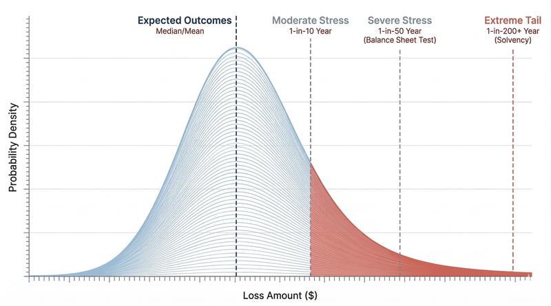 Kompreno stochastic loss distribution model showing aggregate exposure at multiple return periods